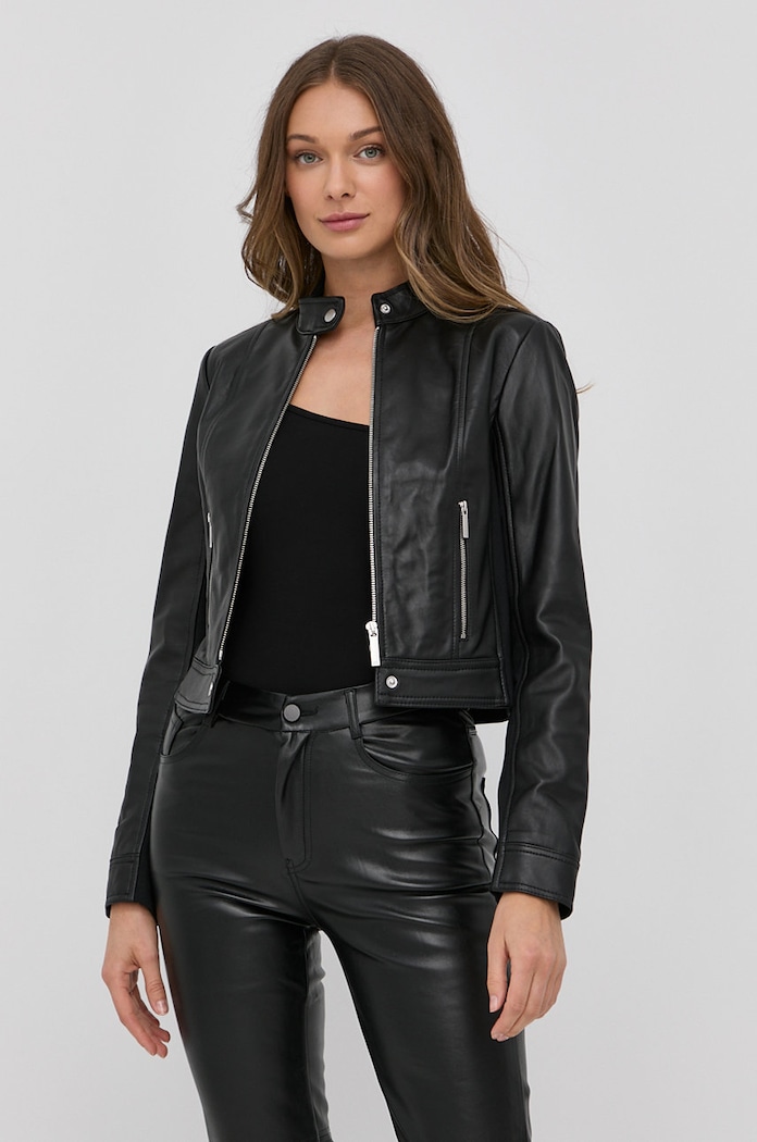 MICHAEL Michael Kors geaca de piele cu captuseala negru MB92J0B8RK