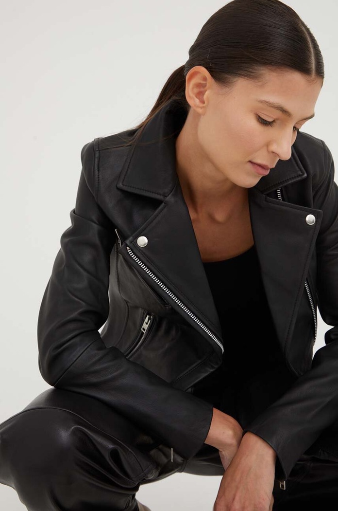 Samsoe Samsoe leather biker jacket black F00008200