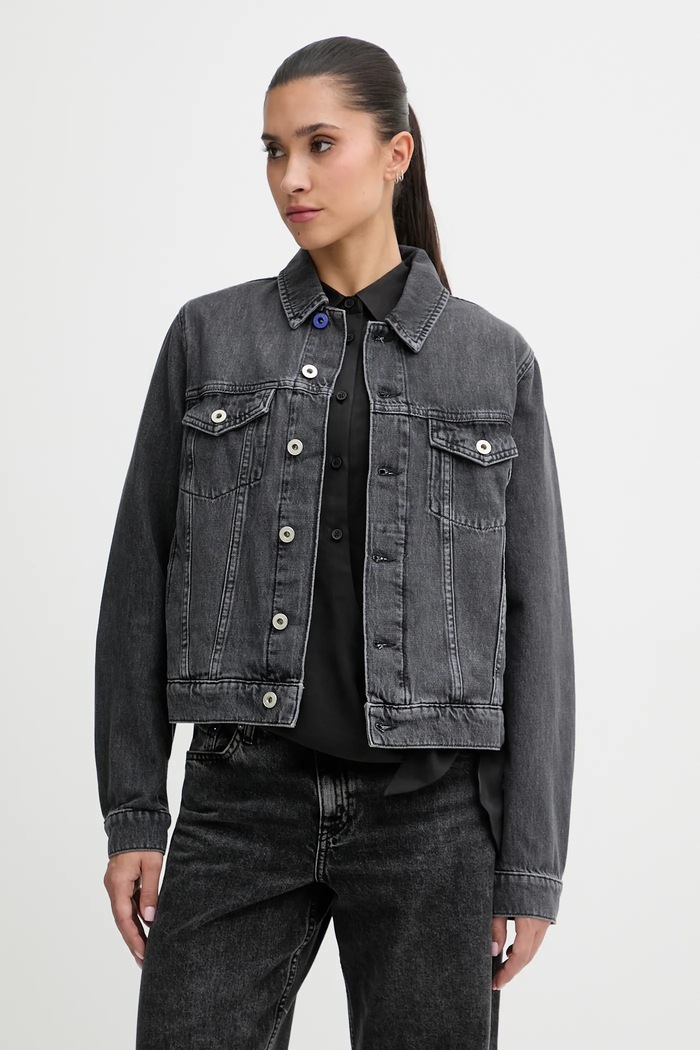Karl Lagerfeld Jeans kurtka jeansowa bawełniana bez kaptura szary A3W14063