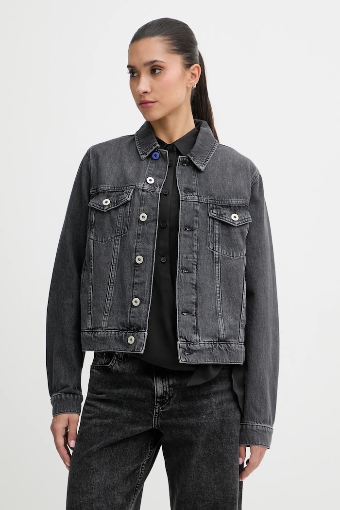 Karl Lagerfeld Jeans kurtka jeansowa bawełniana bez kaptura szary A3W14063
