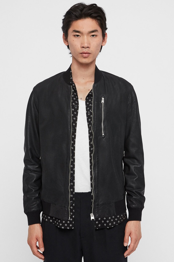 Kožená bomber bunda AllSaints Kino Leather Bomber nezateplené černá ML026J