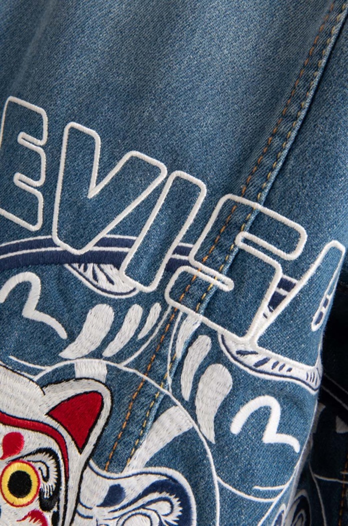 Evisu kurtka jeansowa bawełniana 2ESHTM2DJ713LFCP niebieski