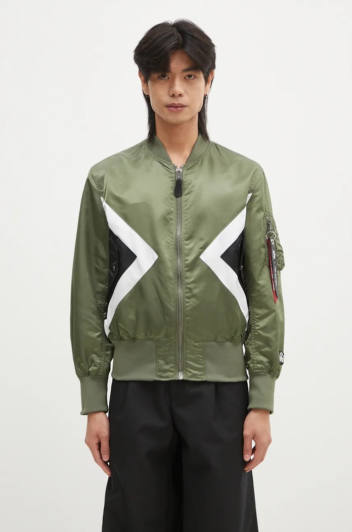Яке бомбър с две лица Alpha Industries x Neil Barrett MA-1 106120 01 без изолация зелен 106120.01