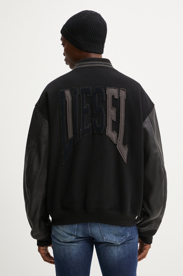 Vlnená bunda bomber Diesel L-NYMAN bez kapucne čierna A14414.0LHAL