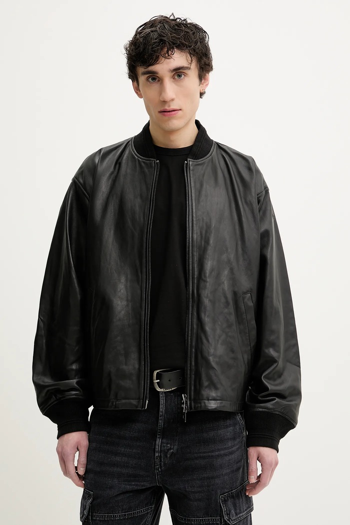Kožená bunda bomber Diesel L-KHAT JACKET čierna A16865.0PFAH