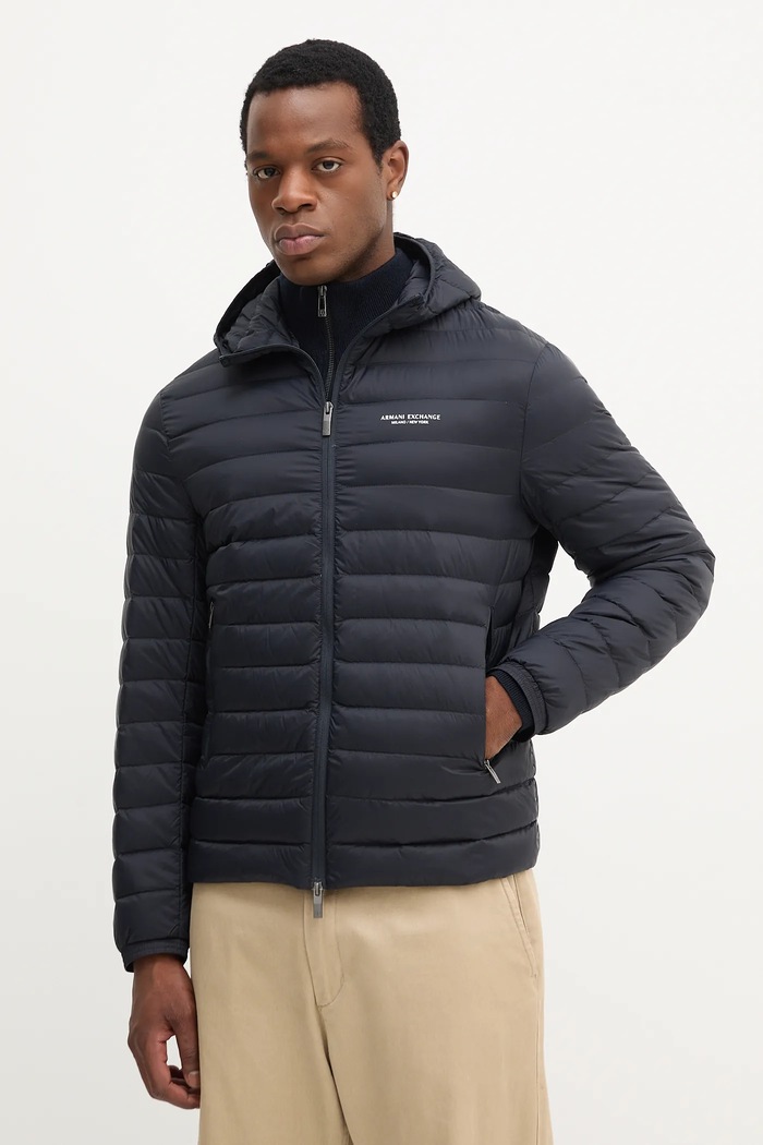 Péřová bunda Armani Exchange bez podšívky námořnická modř XM001577.AF16927.NOS