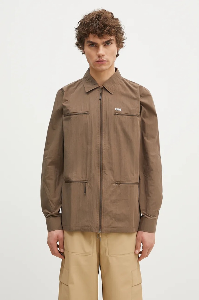 Jakna Rains Woven Shirt 18690 Wood Wood bez tople podstave smeđa 18690.WOOD