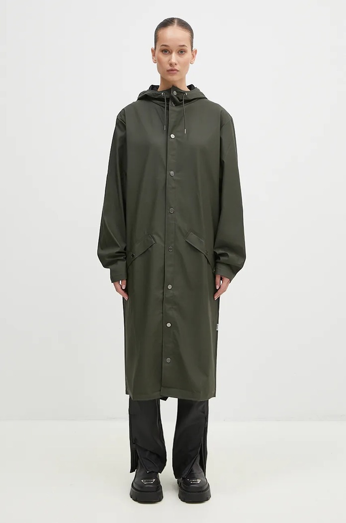 Дождевик Rains Longer Jacket с капюшоном зелёный 18360.GREEN