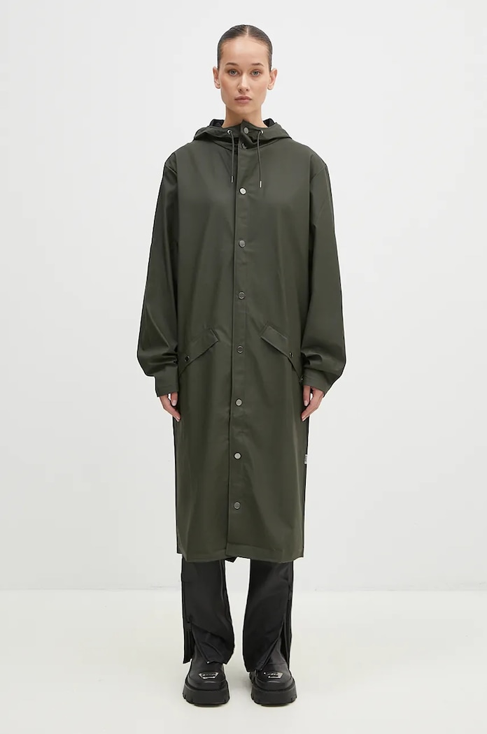 Дождевик Rains Longer Jacket с капюшоном зелёный 18360.GREEN