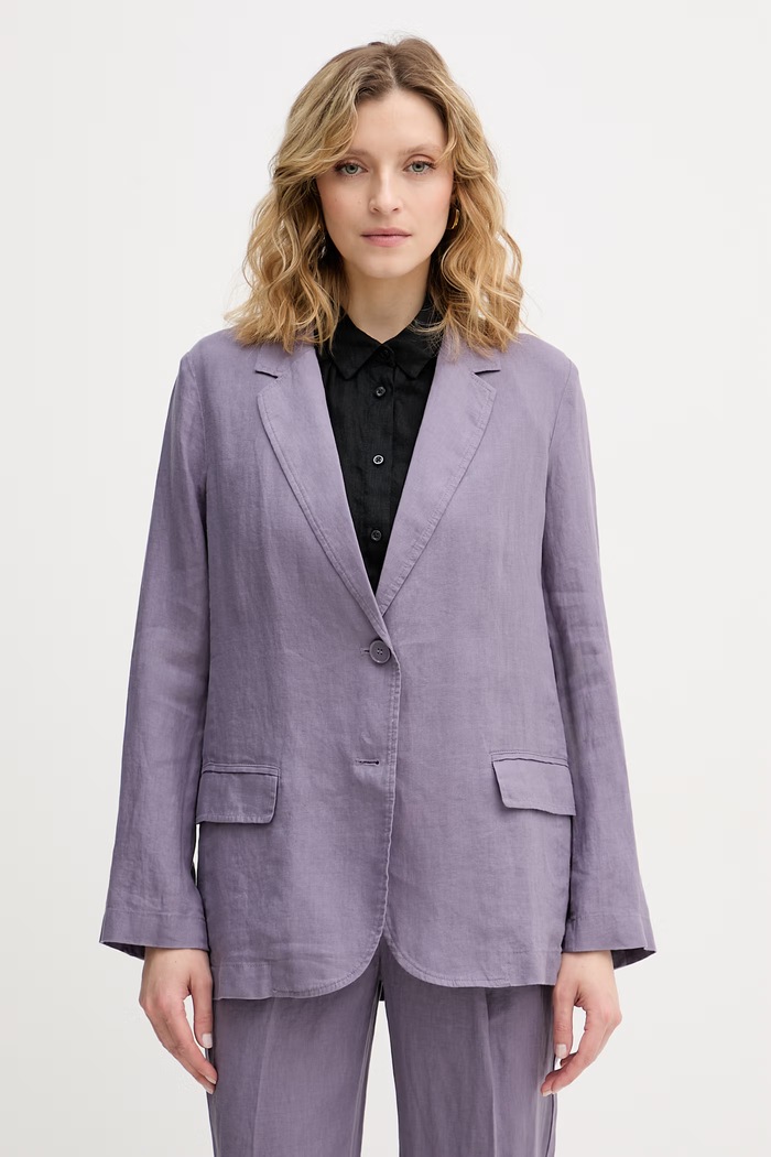United Colors of Benetton marynarka jednorzędowa damska lniana fioletowy 2AGHDW00R.
