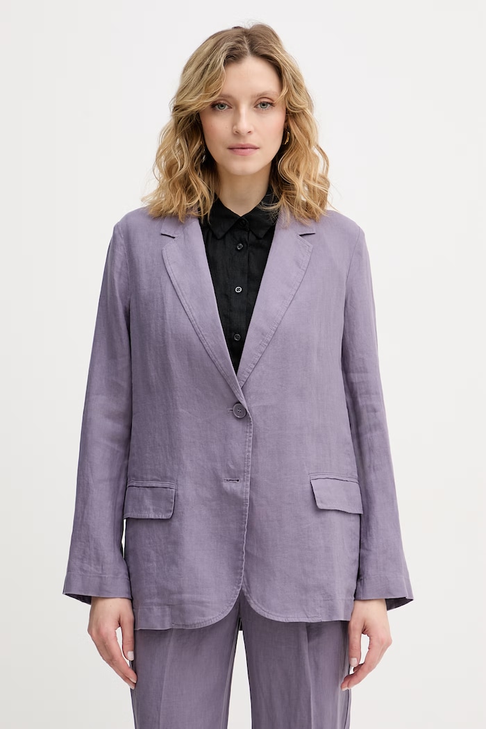 United Colors of Benetton marynarka jednorzędowa damska lniana fioletowy 2AGHDW00R.