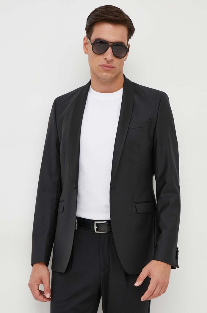 Vlnená bunda Karl Lagerfeld jednofarebný čierna 500096.155225
