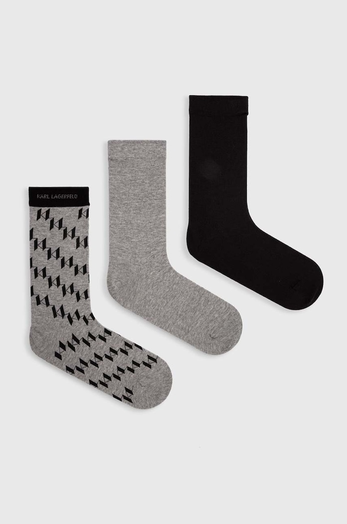 Ponožky Karl Lagerfeld K/MONOGRAM 3-pak jednofarebný sivá 245M6004