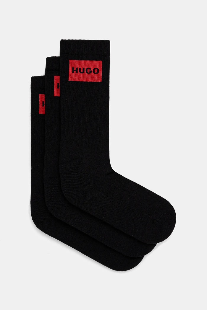 Ponožky HUGO 3P QS RIB LABEL CC 3-pack dlouhé ponožky černá 50531515