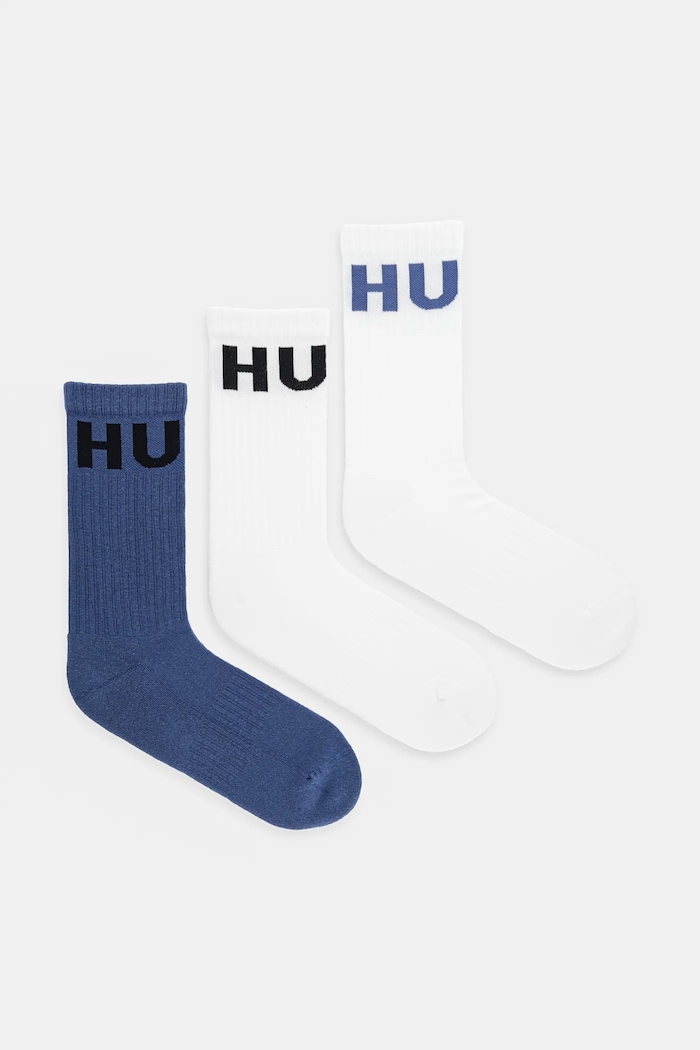 HUGO nogavice moške z bombažem 3P QS ICONIC CC paket 3 kosov Visoke nogavice modra 50531517