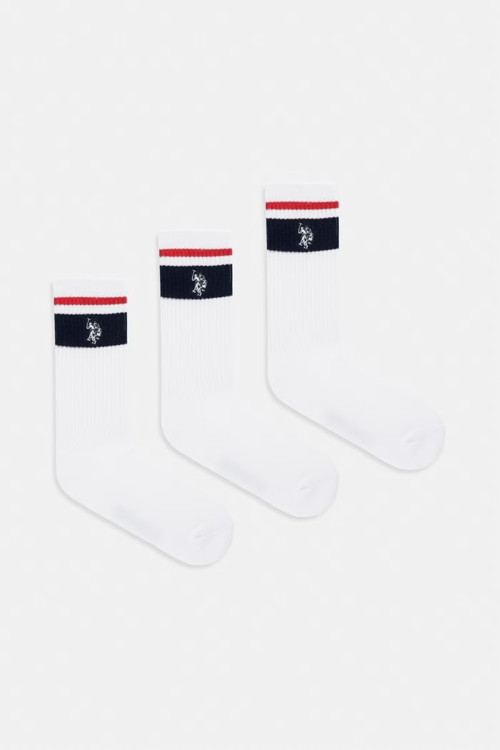 Ponožky U.S. Polo Assn. BRAND STRIPE SPORTS 3-pak dlhé ponožky biela MUP3452