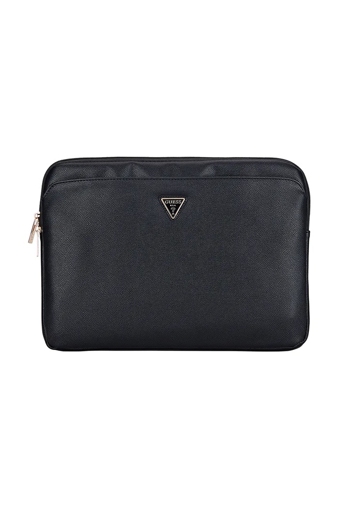 Калъф за лаптоп Guess Sleeve 14" Grained Zipper Pocket Triangle Logo черен GUCS14ZPGTSPSK