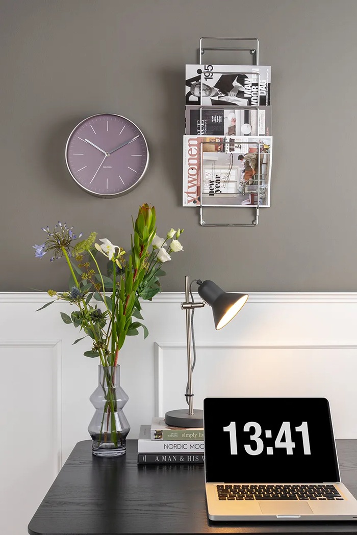 Nástěnný držák na časopisy Present Time Chrome S 60 x 19 cm šedá CR120