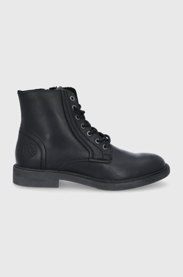 Kožené topánky Jack & Jones nezateplené čierna 12183116