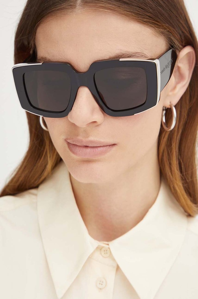 Alexander McQueen ochelari de soare dreptunghiular negru AM0446S