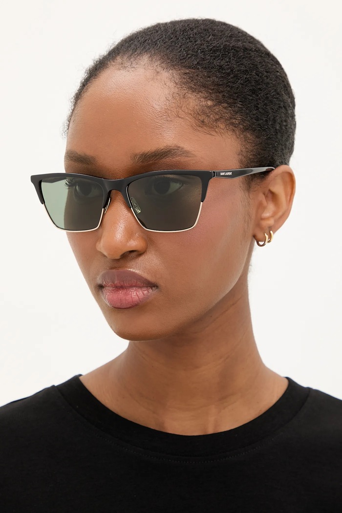 Солнцезащитные очки Saint Laurent кошачий глаз чёрный SL.767