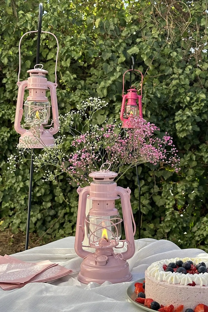 Decor Feuerhand petrolejová lampa z práškovo lakovanej ocele 276.ROSE ružová