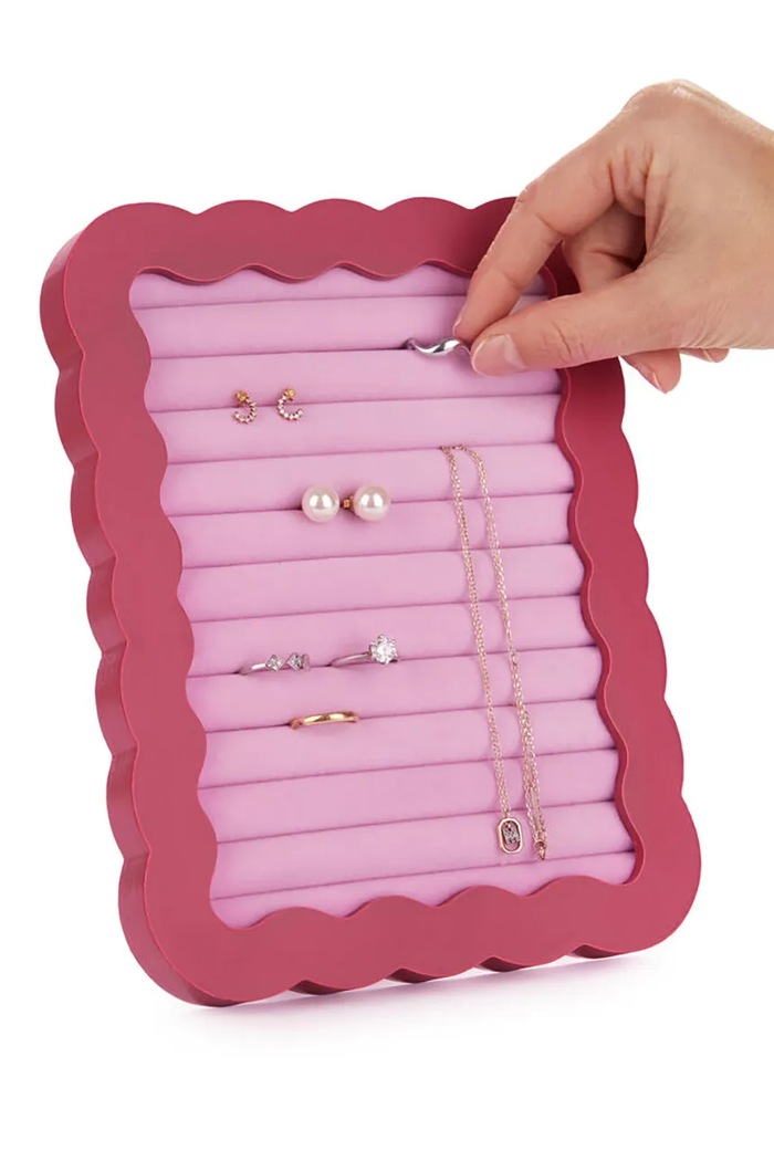 Organizer na biżuterię drewniany 20 x 15 cm Balvi różowy 28276
