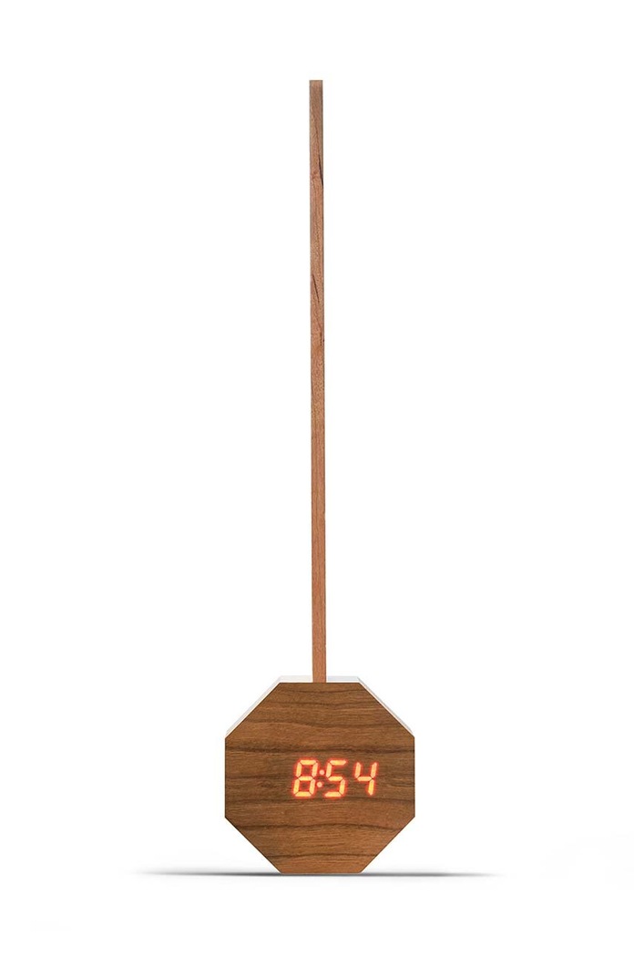 Bezdrôtová lampa s budíkom Gingko Design Octagon Plus Clock Desk Light burgundské G012CH