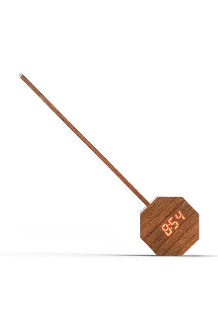 Bezdrôtová lampa s budíkom Gingko Design Octagon Plus Clock Desk Light burgundské G012CH
