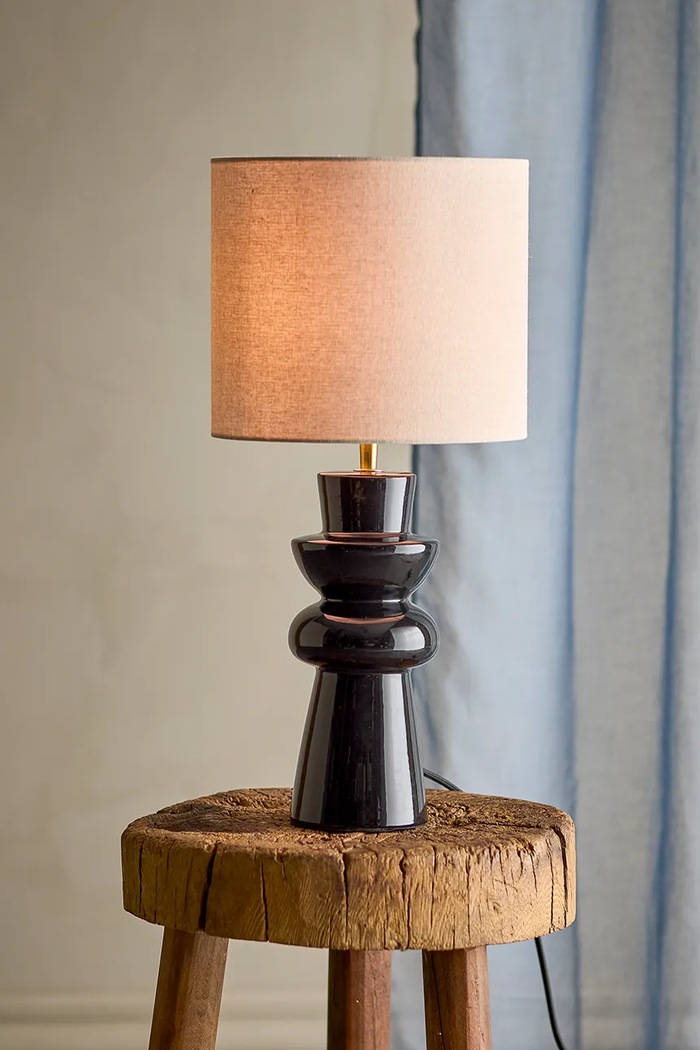 Lampa stołowa z kamionki 25 x 53 cm Bloomingville 82069560 czarny