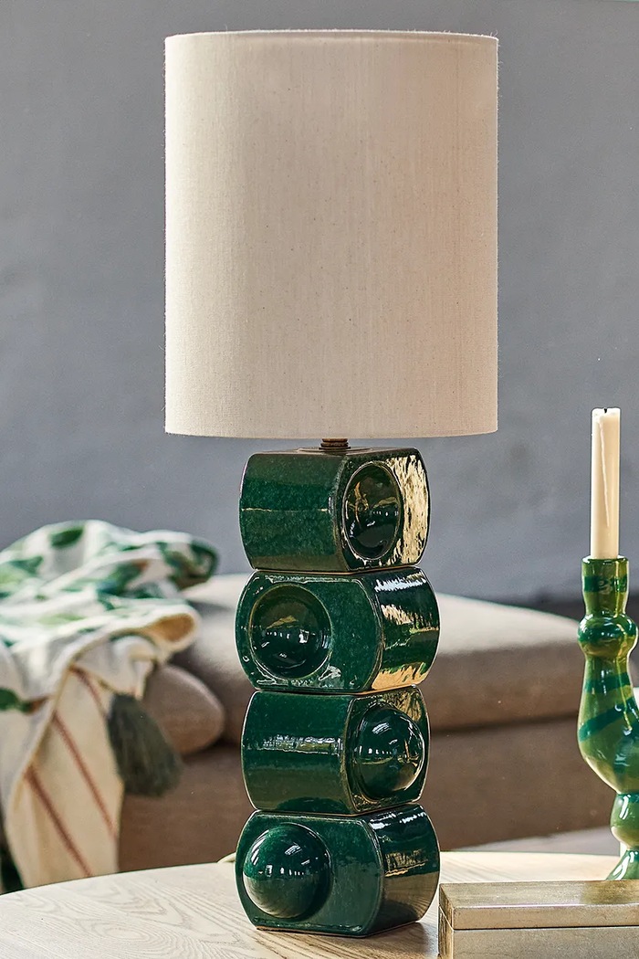 Lampa stołowa z kamionki 25 x 68 cm Bloomingville zielony 82063501