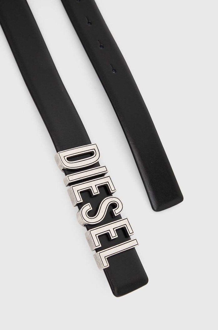 Kožený pásek Diesel B-DIESEL RIVETS BELT X09790.P6364 černá AA00
