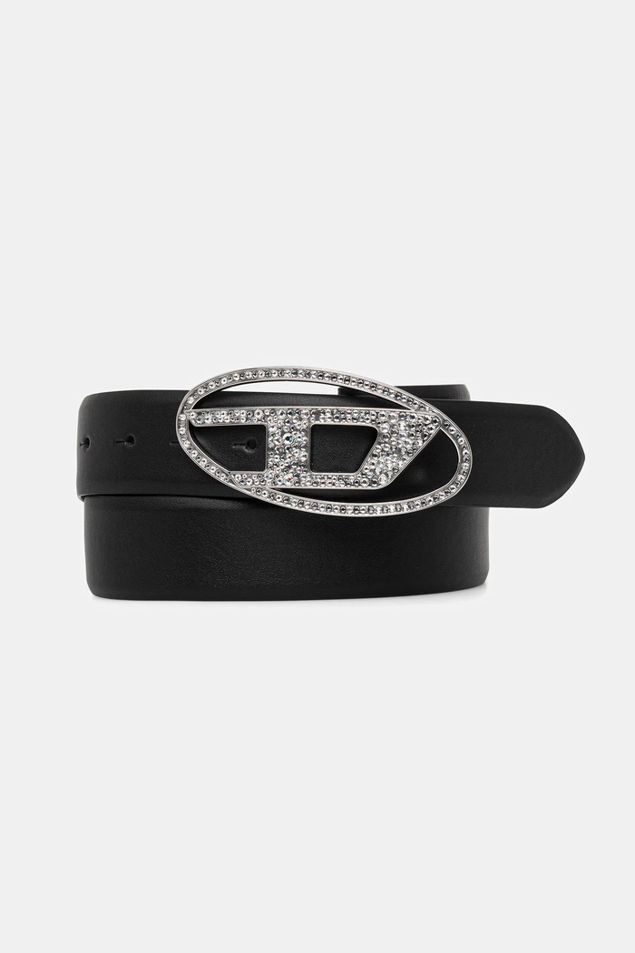 Kožený opasok Diesel OVAL D LOGO B-1DR STRASS čierna X09611.P6364