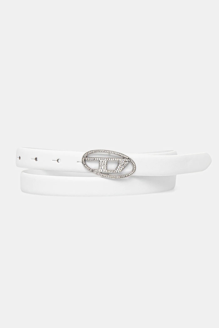Kožený opasok Diesel OVAL D LOGO B-1DR STRASS 20 biela X09972.P6364