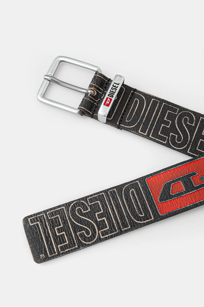 Kožený opasok Diesel DIESEL LOGO B-BISCOTTO OUTLINE X10427.P6812 čierna AA00