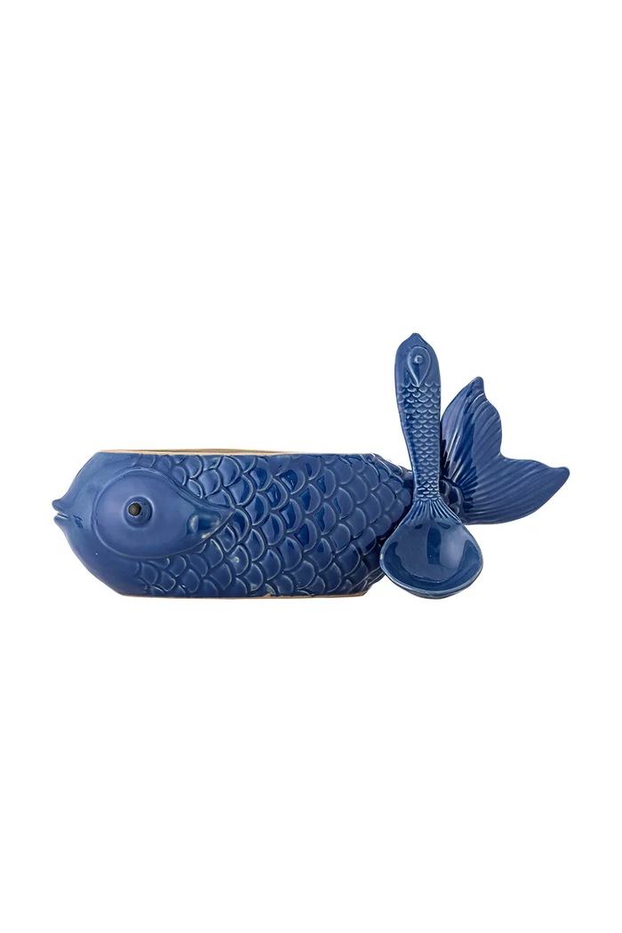 Pojemnik z pokrywką z kamionki 35,5 x 15,5 x 15 cm Bloomingville 82073131 niebieski