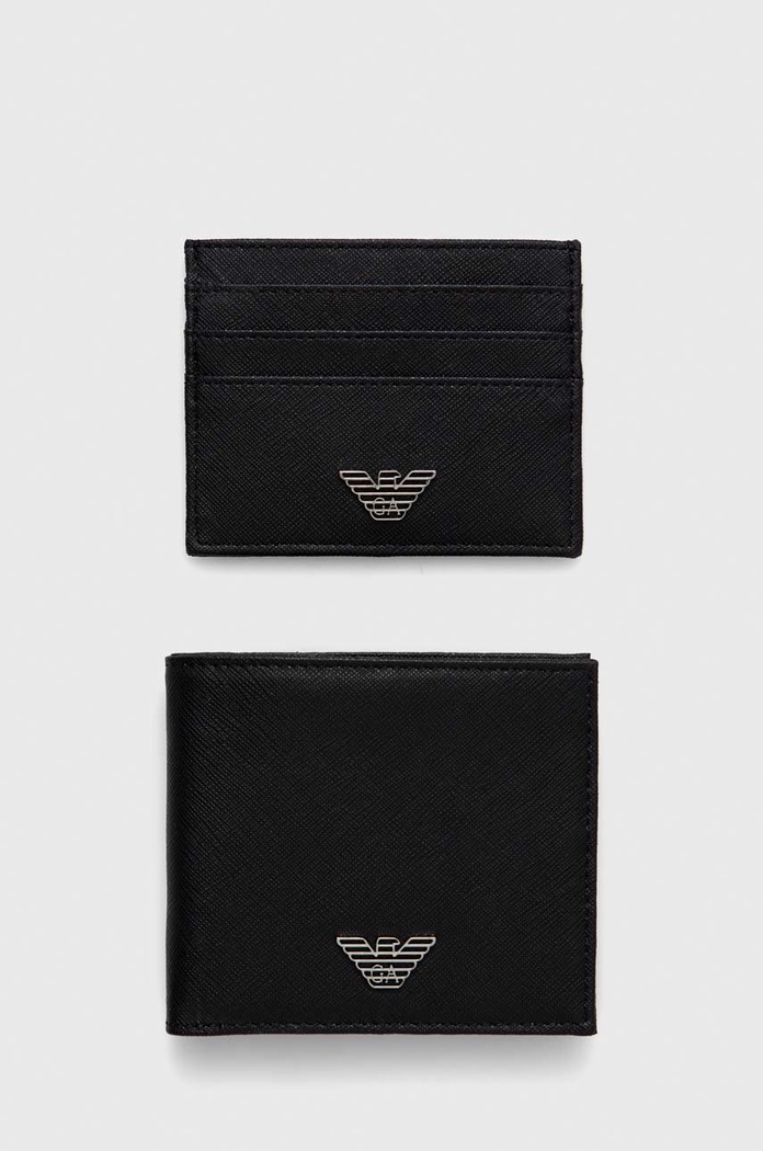 Peňaženka a kožený obal na karty Emporio Armani usňová koža čierna Y4R237.Y138E.NOS