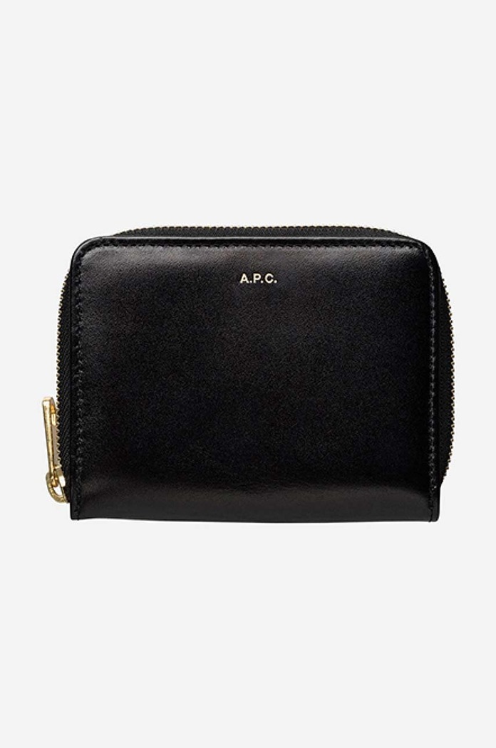 A.P.C. leather wallet Compact Emmanuelle PXAWV-F6302 BLACK plain black PXAWV.F63029