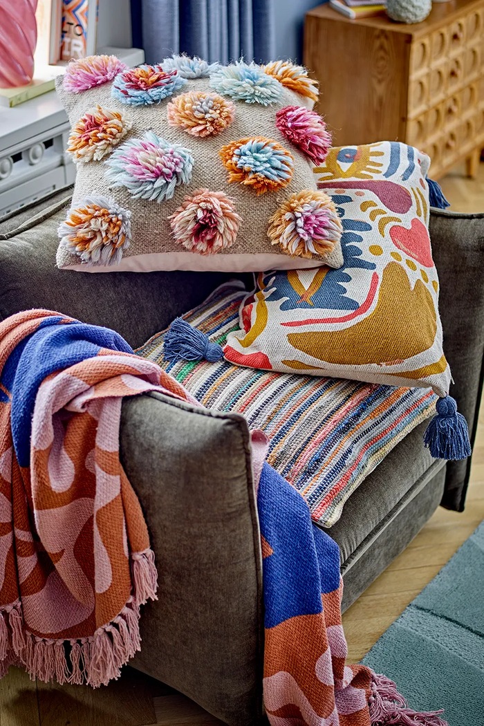 Nappali és hálószoba Bloomingville pamut ágytakaró Atle 160 x 130 cm 82062451 többszínű
