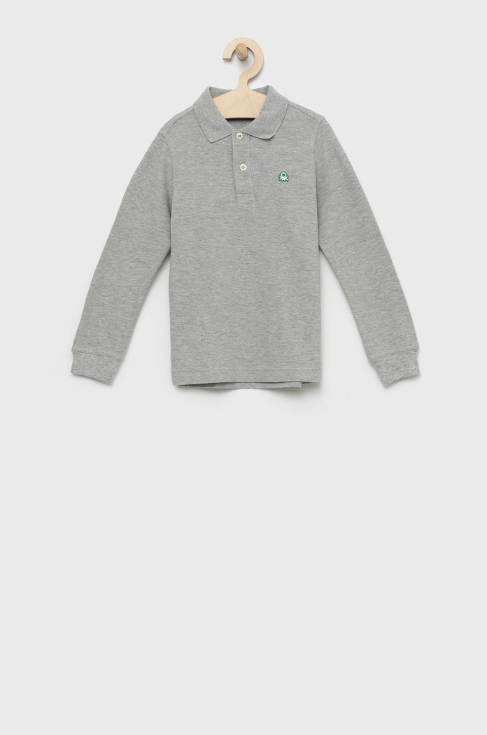 Dětské bavlněné tričko s dlouhým rukávem United Colors of Benetton s límečkem šedá 3089C300K.G.NOS
