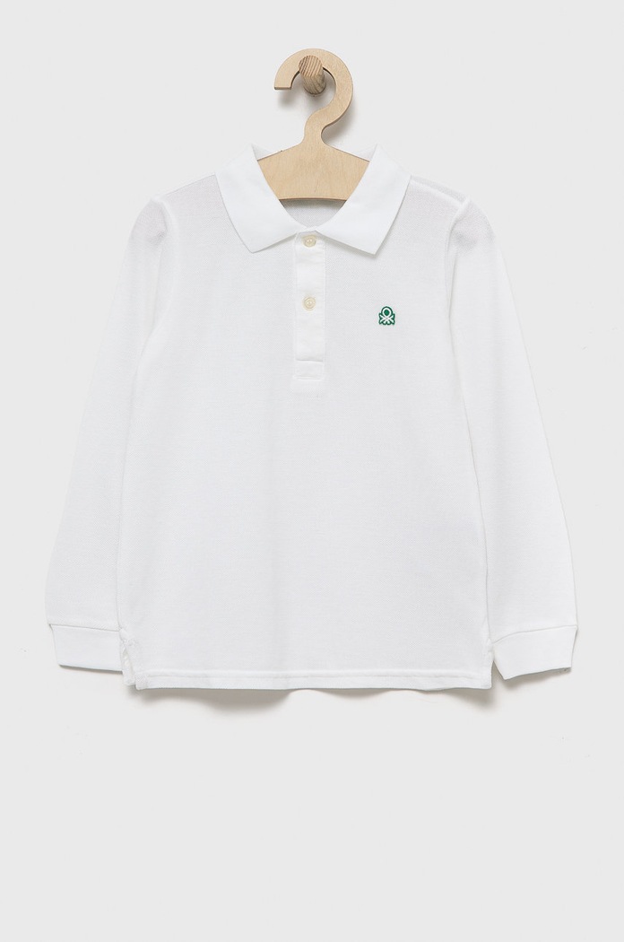 Dječja pamučna majica dugih rukava United Colors of Benetton bez uzorka bijela 3089G3009.P.NOS