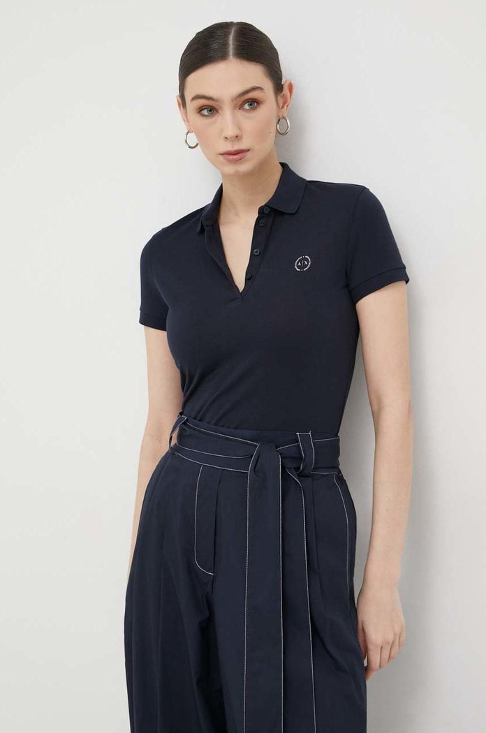 Памучна тениска с яка Armani Exchange тъмносин 8NYF73.YJ17Z.NOS