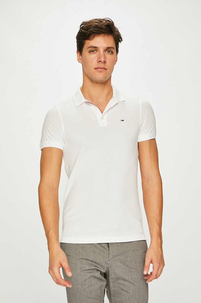 Tommy Jeans - Pánske polo tričko jednofarebný biela DM0DM04266