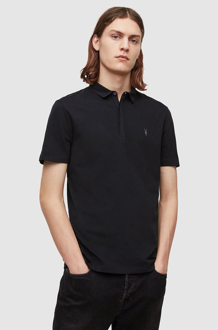 AllSaints - Polo tričko Brace SS Polo jednofarebný čierna MD103H