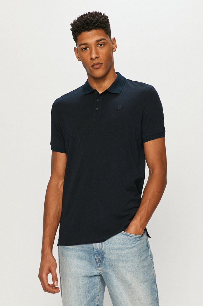 Premium by Jack&Jones - Тениска с яка стандартна тъмносин 12184709