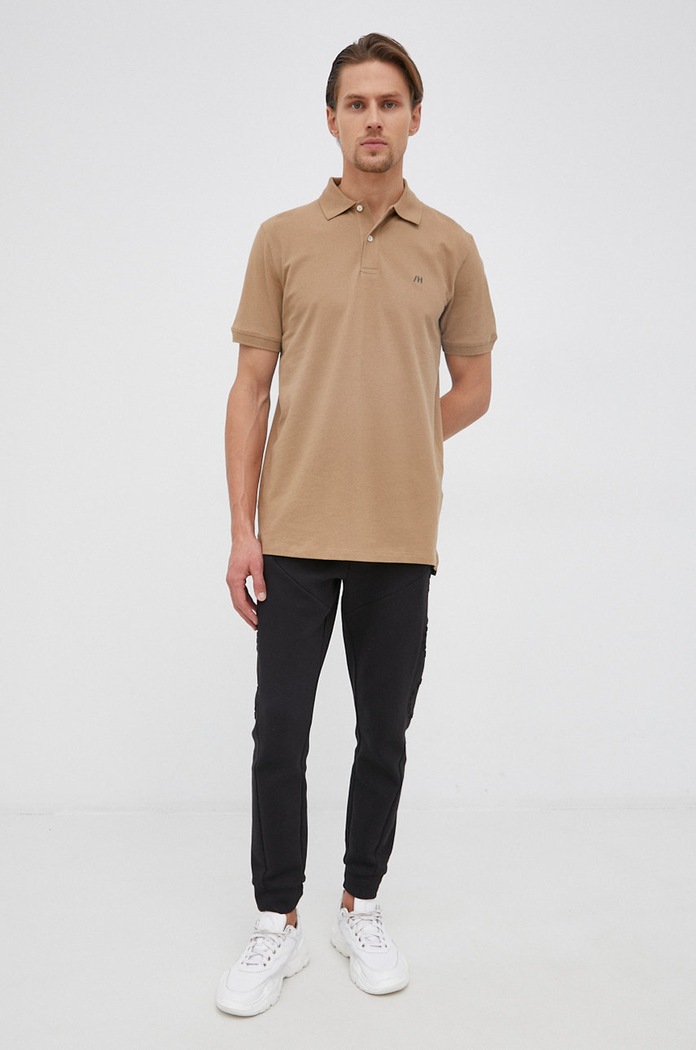 Selected Homme Polo brązowy 16082840.Kelp
