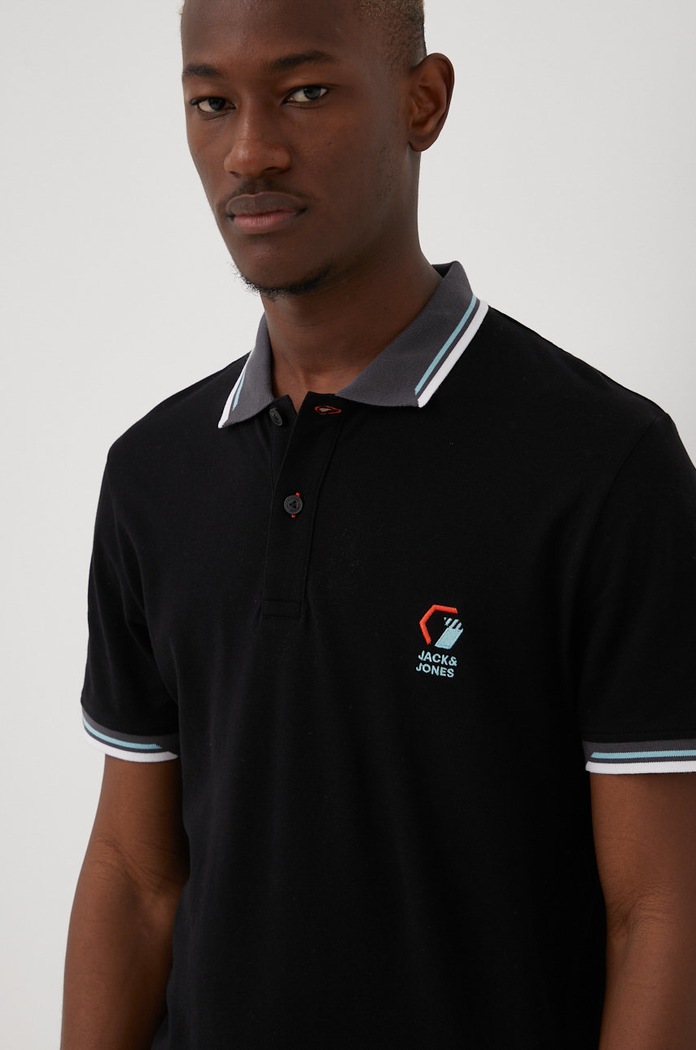 Polo bawełniane Jack & Jones 12204909.Black czarny