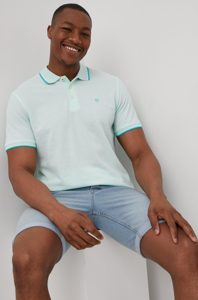 Premium by Jack&Jones Polo turkusowy 12169064.Bay