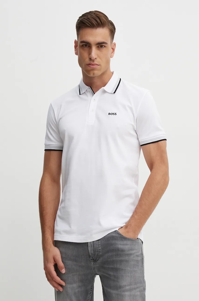 BOSS Green polo pánské bavlněné Paddy bílá 50469055