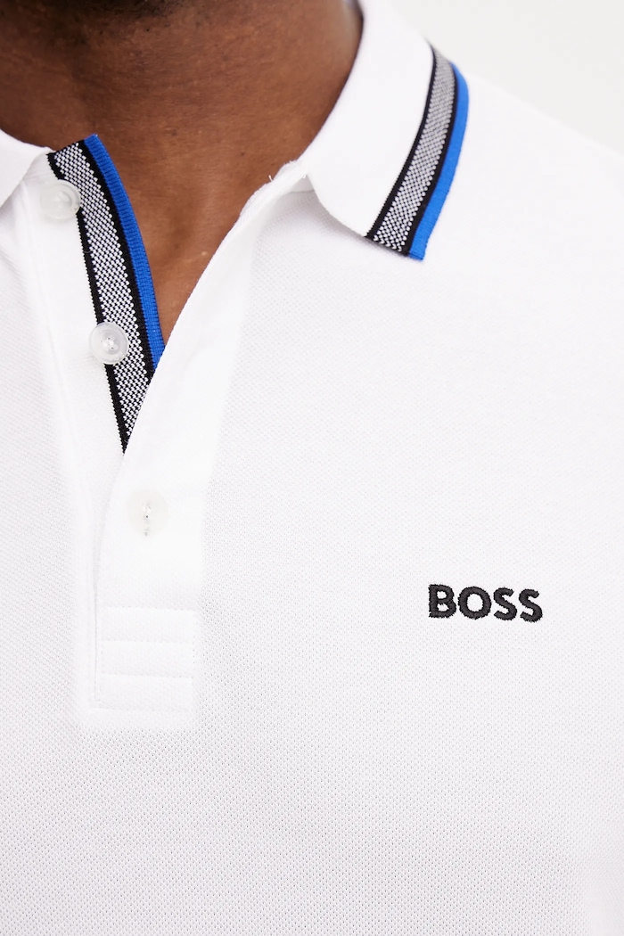 BOSS Green тениска с яка мъжка от памук Paddy 50469055 бял